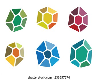 Hexagon icon pattern. Colorful precious stone logo set. Crystal abstract template. Jewelry concept. Vector icon. Gem symbol. 