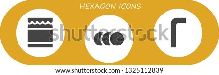 hexagon icon set. 3 filled hexagon icons.  Collection Of - Honey, Balls, Allen keys