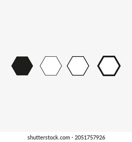 Hexagon icon set. Vertical arrangement. Abstract geometric figures. Hand drawn art. Vector illustration. Stock image. 