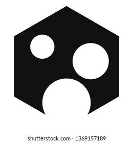 Hexagon with icon in shape of molecule. Black and white icon.