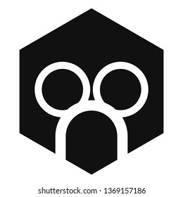 Hexagon with icon in shape of user. Black and white icon.