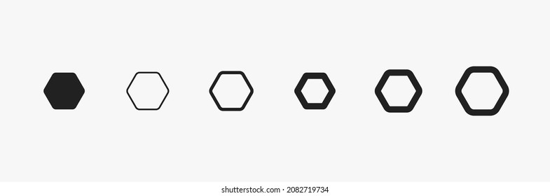 Hexagon icon of vector geometry hexagonal six sided polygon hexagon line. Geometric hexagon shape for graphic design