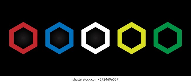 Los íconos hexagonales son Vectores geométricos hexagonales, polígonos de seis lados y líneas hexagonales. Formas geométricas del hexágono en un fondo oscuro para el Diseño gráfico.