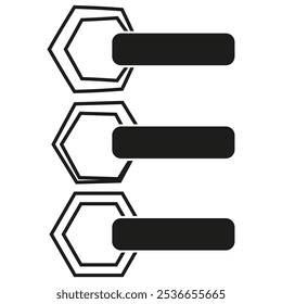 Hexagon icons with labels. Geometric text boxes. Minimalistic shapes. Vector infographic design.