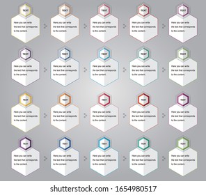 Hexagon icons for writing text.Button icons for various colors for writing.Diagram icons in different colors.Icon for jelly and transparent border feeling.