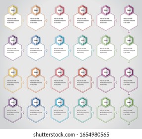 Hexagon-Symbole zum Schreiben von Text.Button-Icons für verschiedene Farben zum Schreiben.Diagram-Icons in verschiedenen Farben.Symbol für Gelee und transparentes Randgefühl.