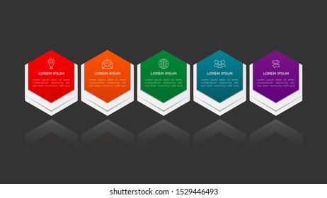 hexagon Infographic design with gradient and paper shadow effect 5 options or steps. Infographics business concept. 