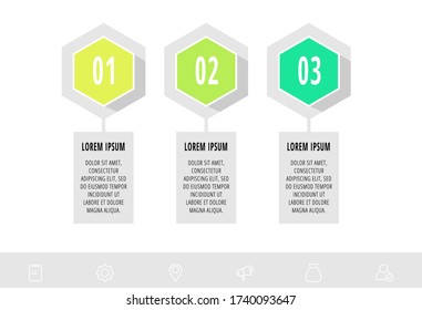 Hexagon infographic design template with 3 options and icons. Vector business concept. Can be used for diagram, web, banner, workflow layout, presentations, flow chart, info graph, content.
