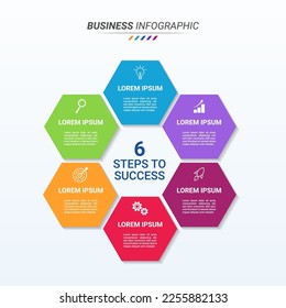 Hexagon Infographic Design Template and Business Icon with Six Steps. 6 Options Hexagonal Infographic for Presentations, Finance Reports, and Web Design.