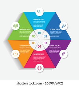 Hexagon infographic design template with steps 6 for business