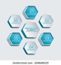 hexagon infographic element vector template with six step or option