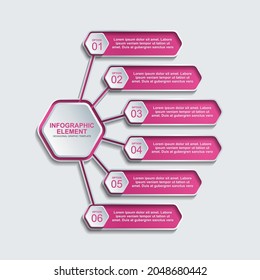 hexagon infographic element vector template with six step or option