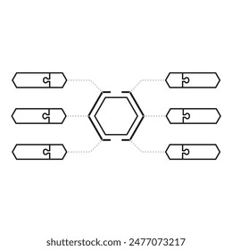 Ilustración vectorial de línea plana de rompecabezas de infografía hexagonal.