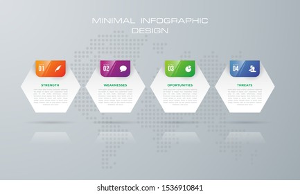 Hexagon Infographic template with 4 options, workflow, process chart,Timeline infographics design vector can be used for workflow layout, diagram, - Vector