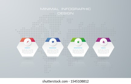 hexagon Infographic template with 4 options, process chart,Timeline infographics design vector can be used for workflow layout, diagram, annual report, web design, steps or processes. - Vector