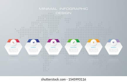 hexagon Infographic template with 6 options, workflow, process chart,Timeline infographics design vector can be used for workflow layout, diagram, annual report, , steps or processes. - Vector
