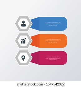 Hexagon infographic template design with icons. Business concept infograph with 3 options, steps or processes. Vector visualization can be used for workflow layout, diagram, annual report, web
