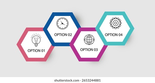 Plantilla de infografía hexagonal con cuatro opciones