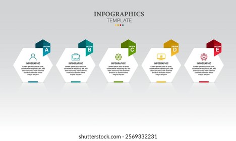 Hexagon infographic template with icons and 5 options or steps. for business concept, presentations banner, workflow layout, process diagram