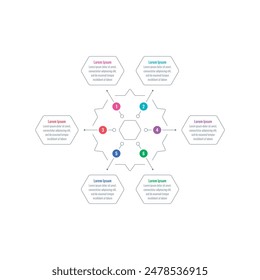 template infographique hexagonale. Template infographique pour l'industrie, l'éducation, les entreprises et la science. livre, magazine, template d'information sur le rapport annuel. template d'informations en six étapes