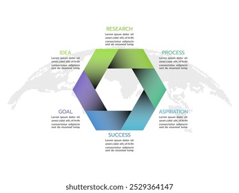 Hexagon for infographics with 6 steps, sections.