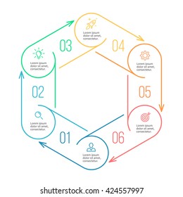 Hexagon for infographics. Minimalistic chart, diagram with 6 steps, parts. Vector design template.