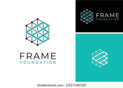 Hexagon Anfangsbuchstabe F Frame Framework mit Drahtstruktur Modernes Logo-Design