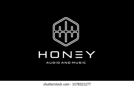 Hexagon with Initial Letter H Music Sound Wave Logo Design Inspiration