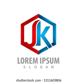 Hexagon initial letter JK logo concept design. Symbol graphic template element 