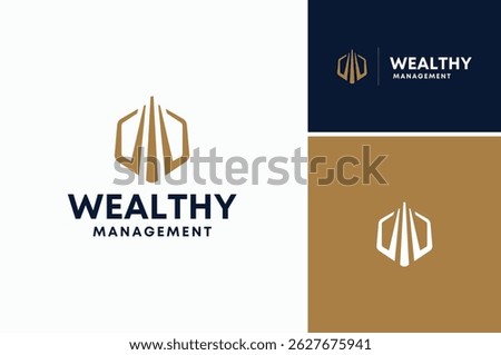 Hexagon Initial Letter W or M or WM MW as Building Tower skyscraper for Wealth Business Property Investment Company logo design