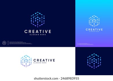 hexagon with initials A, modern abstract style, logo design template.