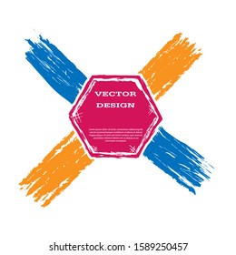 hexagon and intersecting the stripes with ragged edges simulating a brushstroke for the design of banners, t-shirts, flyers. Flat style. Isolated on white background.
