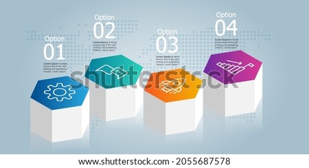 hexagon isometric horizontal infographics presentation element template with business icon 4 options vector illustration background
