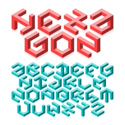 Hexagon isometric typeface made of impossible shapes. Vector.