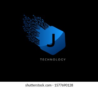 Hexagon J Letter Techno Logo Icon. Perfect for communication, technology, network, computer and hitec company.
