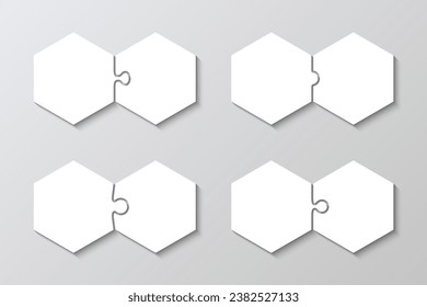 Rompecabezas de rompecabezas del hexágono. Presentación de infografías para empresas. Infografía empresarial con 4 pares de piezas, pasos, partes del diagrama de procesos. Cuadrícula hexagonal de rompecabezas. Ilustración del vector