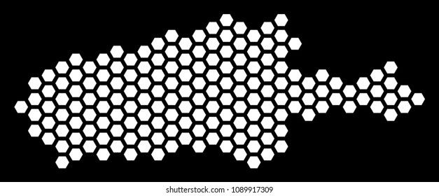 Hexagon Kangaroo Island map. Vector territory scheme on a black background. Abstract Kangaroo Island map concept is designed of hex tile spots.