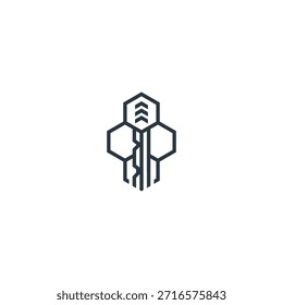 Concepto de diseño de logotipo de llave hexagonal.