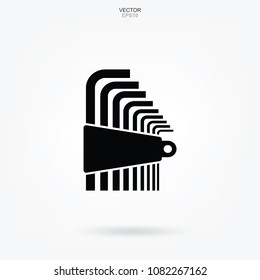 Hexagon kit icon or key wrench icon. Craftsman tool sign and symbol. Vector illustration.