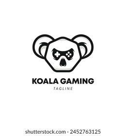 Hexagon koala head Logo Symbol Design ,Modern Mascot Cartoon koala mascot, It utilizes a koala that has eyes designed to impersonate a game controller.