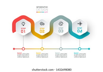 Hexagon label with color line linked infographics.