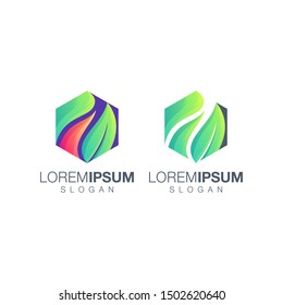 Hexagon leaf gradient color logo design