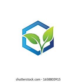 Logotipo de hoja de hexágono con estilo de color