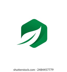 Hexagon Leaf Logo Design. Leaf Green Vector Icon