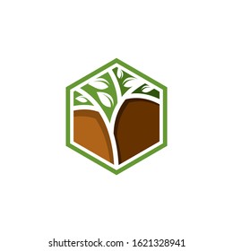 hexagon with leaf logo design template