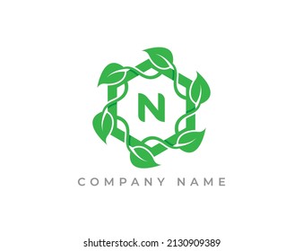 Hexagon Leaf Logo icon symbol with Letter N. Vector logo template