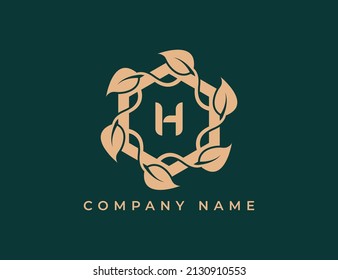 Hexagon Leaf Logo icon symbol with Letter H. Vector logo template