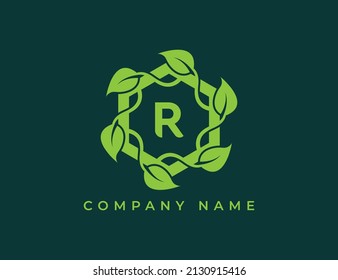 Hexagon Leaf Logo icon symbol with Letter R. Vector logo template