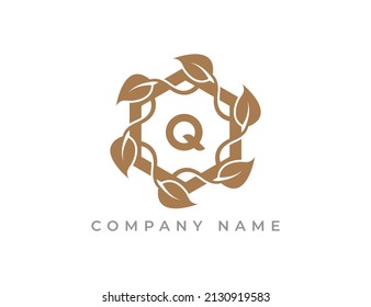 Hexagon Leaf Logo icon symbol with Letter Q. Vector logo template