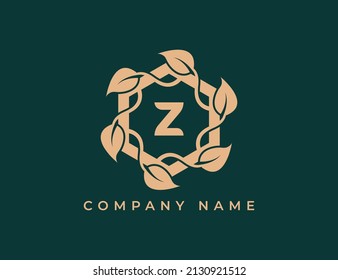 Hexagon Leaf Logo icon symbol with Letter Z. Vector logo template